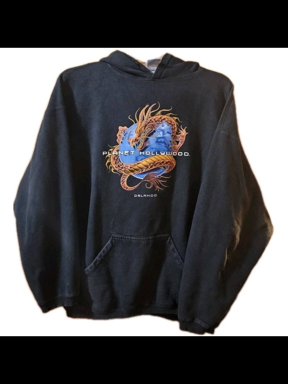 Vtg 90s Planet Hollywood Orlando DRAGON Hoodie XXL Black Pristine NO FLAW Rare
